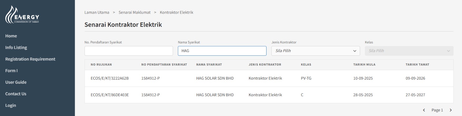 ECOS Class PV registration proof for HAG Solar solar system consultancy